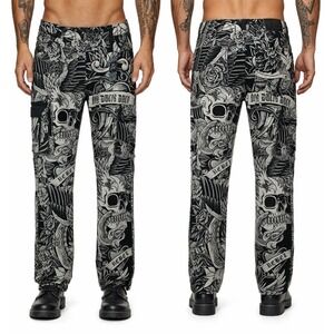 Rebel Vengeance Pants Mens 36 x 30" Skull Eagle Tapestry Cargo Streetwear Gothic